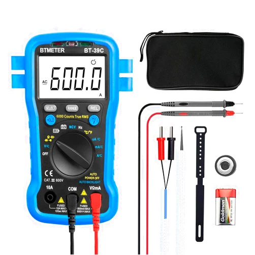 BTMETER BT-39C True RMS Multimeter, Auto Range Digital Avometer 6000 Counts Accurate Measures AC/DC Amps, Volts, Ohms, Capacitance,Frequency with Auto Backlight, NCV Temp Test