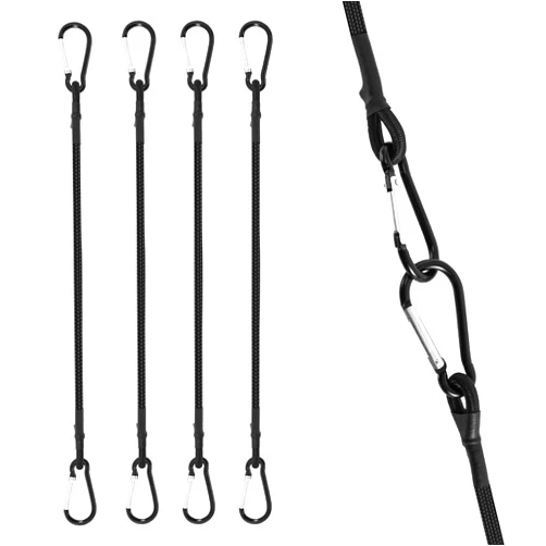 MouJkmer 24 Inch Bungee Cords with Carabiner,Black Superior Rubber UV Resistant Bungee Straps with Carabiner Hooks for Outdoor Tent, Luggage Rack, Camping, Cargo, Bike, Transporting, Storage