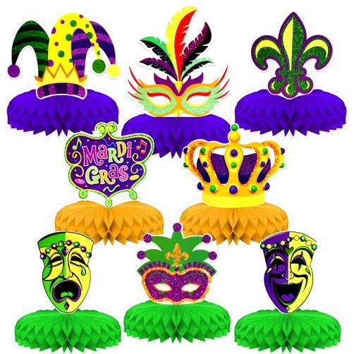 KSKSPE Mardi Gras Theme Party Decorations,8 PCS KSKSPE Mardi Gras Centerpieces for Tables Honeycomb Centerpieces 3D Mardi Gras Theme Party Decor Supplies Boys Girls