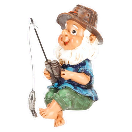 Pssopp Fishing Gnome Sitter Statue, Outdoor Lawn Garden Decoration, Resin, Default Color