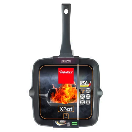 Metaltex USA Metaltex XPERT - Cast Aluminum Flat Grill Pan 28x28 cm with 3 ILAG Layers Coating