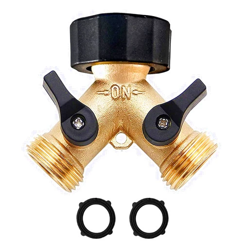 Uptotop Brass Garden Hose Splitter 2 way Heavy Duty, Brass Hose Y Splitter 2 Valves, Y conneector with 2 Extra Rubber Washers