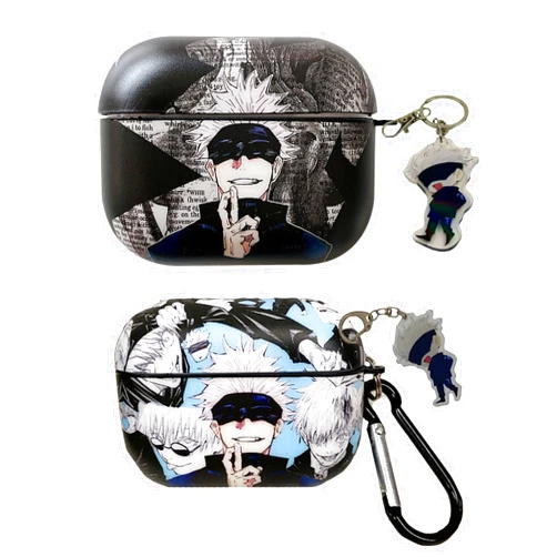ROISHER YMXSJK Anime Headphone Case Satoru Gojo TPU Shock-Proof Earphone Case Cover with Keychain for Airpods Pro Blue