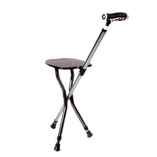 BSROZKI Folding Cane Seat Sturdy Lightweight Adjustable Handle Legs with LED Light Cushion for Elderly Walking Stick 300 lbs Large Plate (Black - Built in Light)