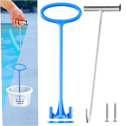Dreyoo Pool Skimmer Basket Handle, Universal Skimmer Basket Hook Tool with Handle for Inground Above Pool Debris Removal, Keeps Hands Clean and Safe(1 Piece)