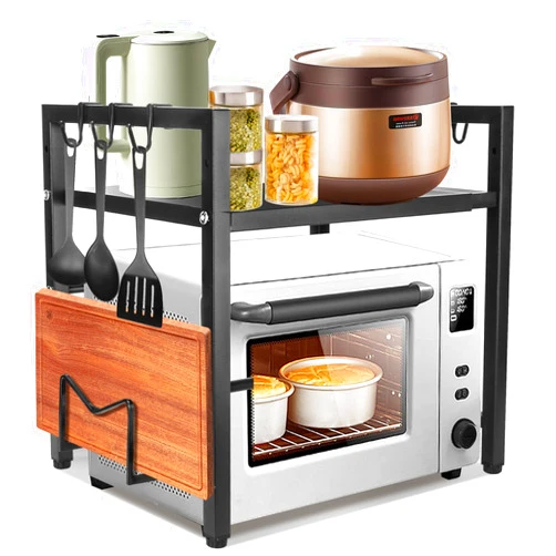 Moondust Wj Microwave Shelf，Microwave Rack with Hooks，Kitchen Counter Shelf Expandable Microwave Stand，Carbon Steel Small Microwave Stand，Microwave Stand Countertop and Countertop Organizer Kitchen.