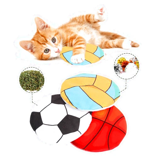 FYNIGO Catnip Toys for Indoor Cats Adult and Kitten, Interactive Cat Flying Disc Toy, Cat Plush Rubbing Toys with Cat Nips and Mylar Crinkle Sound, Cat Chew Toy and Kitten Teething Toy(3 Pack)
