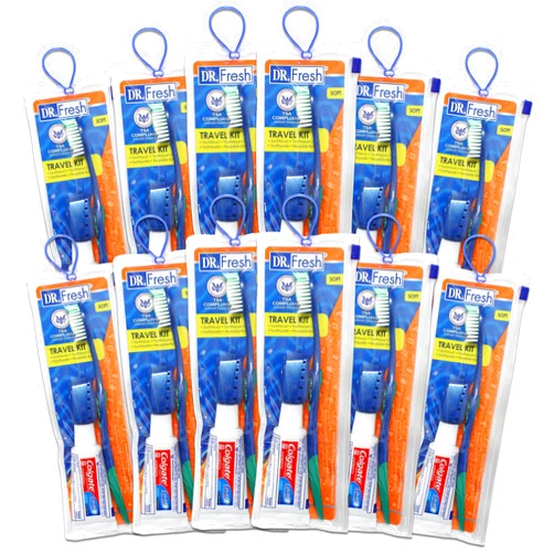 Dr. Fresh & Crest Toothbrush & Cover Travel Kit with Colgate Toothpaste (12 Pack)