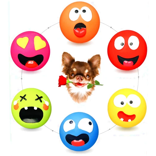 HOLYSTEED Squeaky Dog Toy for Small Dogs, Rubber Latex Puppy Toys Small Dog Toys, Soft Small Dog Squeaky Toys, Smile Face Squeaky Dog Balls Flat for Mini, Small Breeds
