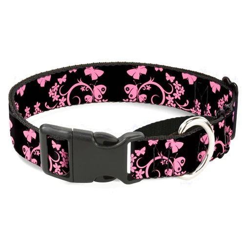 Buckle-Down Butterfly Garden Black/Pink Martingale Dog Collar, 1