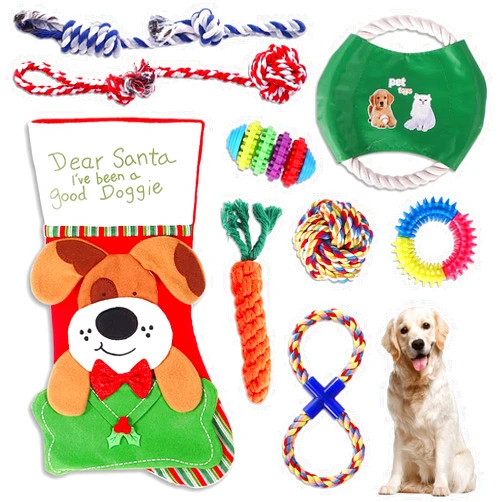 AOITMZAY 9Pack Dog Christmas Stocking Gifts with Dog Toys, Dog Chew Toys for Puppy, Treat Ball and Squeaky Puppy Toys for Teething Small Dogs.