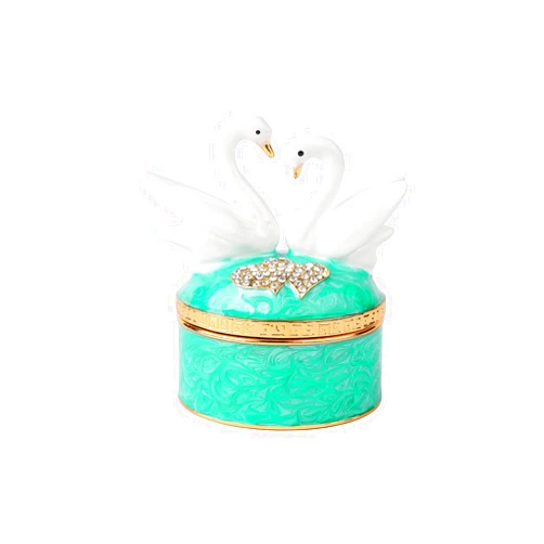 Furuida Swan Trinket Box Hinged Crystal Enameled Ornament Decorative Jewelry Ring Store Box Hand-Painted Craft Gifts for Home Decor (Green)