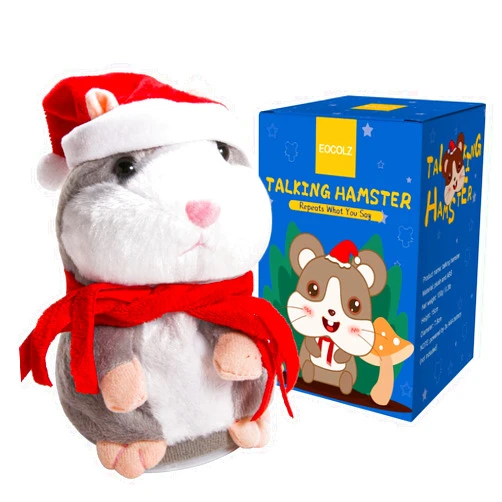 Eocolz Talking Hamster Repeats What You Say Mimicry Pet Plush Buddy Electronic Mouse Interactive Toy Funny Kids Stuffed Toys Children Early Learning for Girl and Boy Gift (Gray)