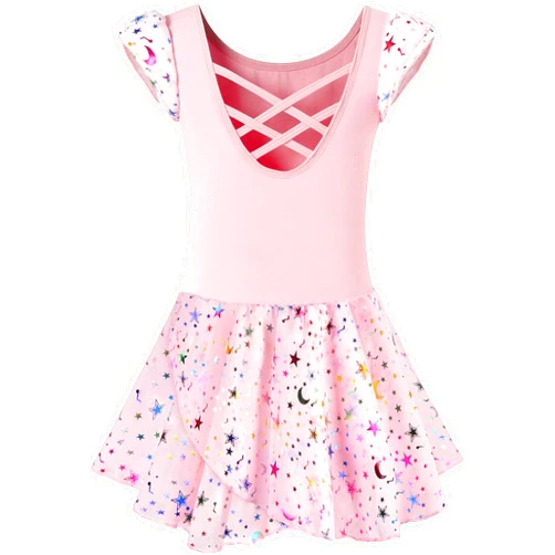 DANSHOW Ballet Leotards for Girls Dance Skirted Leotard Kids Ballet Tutu Dress Toddler Shiny Ruffle Sleeve Dancewear