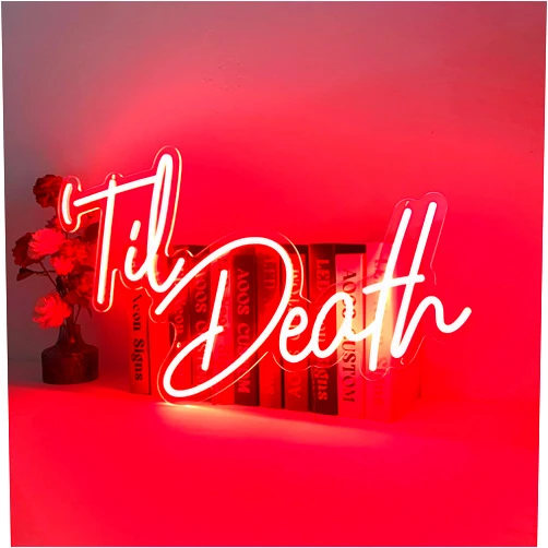 HoopYours Til Death Letter LED Neon Sign for Girlfriends，Wedding, Aesthetic Neon Light Signs, Plug-In or Battery Powered LED signs, Wall Lights for Anniversaries, Party Wall Hanging Decoration(20in)