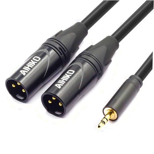 AIHIKO 3.5mm (1/8 Inch) Mini Jack TRS Stereo Male Plug to Dual XLR Male Y Splitter Patch Breakout Cable, 10 Feet
