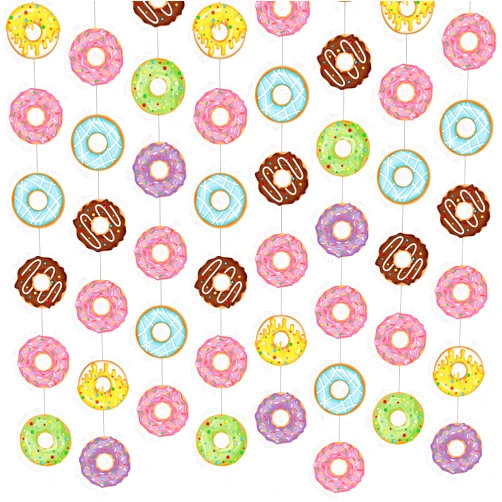 Herdear 8 Pieces Donut Party Banners Doughnut Grow Party Hanging Swirl Donut Paper Cutouts Garland Kit for Donut Theme Birthday Baby Shower Gender Reveal Bridal Shower Xmas Party Decorations Supplies