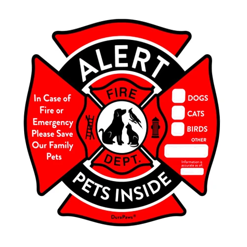 DuraPaws Pet Alert Stickers – Save My Pets in Case of Emergency Stickers – Inside The Window Static Cling Window Decals 4 Pack – UV Resistant Removable, NO Adhesive - Bonus: Pet Alert Wallet Card