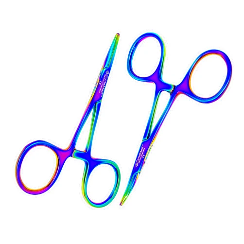 Cynamed Set of 2 Artzone Multi Color Hemostat Forceps with Serrated Jaws, Stainless Steel Rainbow Pliers - 3.5 inch