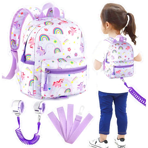 Accmor Toddler Backpack Leash, Cute Unicorn Baby Backpacks with Anti Lost Wrist Link, Mini Kids Backpack Leash Walking Harness for Outdoor Travel, Adorable Backpack Tether for Boys Girls 1-3 (Purple)