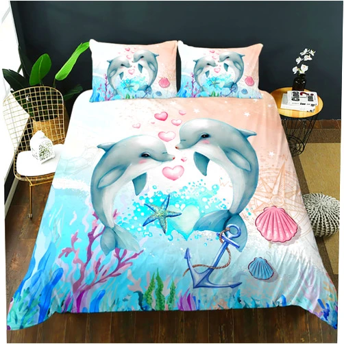 AILONEN Dolphin Duvet Cover Set Full Size, Kawaii Jumping Dolphin Bedding Set for Kids Girls,Ocean Theme Comforter Cover,3 Pieces,1 Quilt Cover and 2 Pillowcases,Soft Microfiber