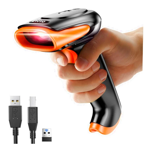 Eyoyo 2D QR Bluetooth Barcode Scanner Wireless, 2500mAh Handheld Cordless USB Wired 1D UPC Bar Code Reader for Book Library, Warehouse Inventory Compatible with iPad, Android Phone, iPhone, Laptop