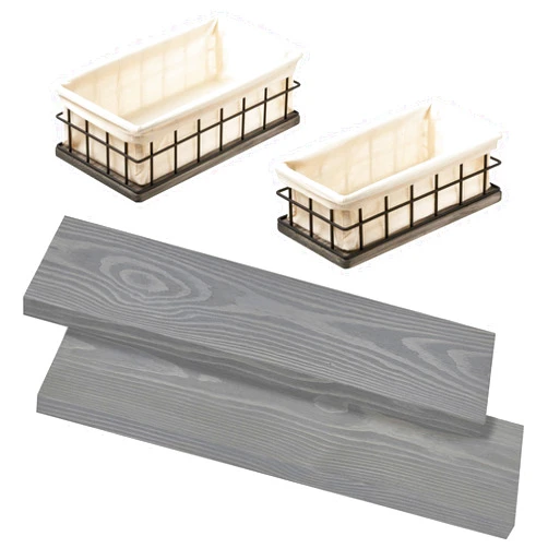 BAOBAB WORKSHOP Bundle - 2 Items: Wood and Wire Baskets with Floating Shelves for Bathroom Decor, Toilet Paper Storage, Living Room Bedroom and Kitchen