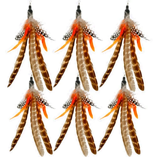 TIENAILING Cat Feather Toys Refills, 6 Pieces Handmade Natural Da Bird Feathers Refill, Cat Wand Replacement Feather for Indoor Cats (B)