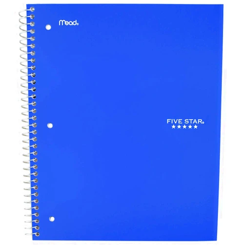 Five Star Spiral Notebook, 5-Subject, Wide Ruled Paper, 10-1/2