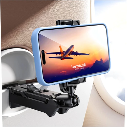 Lamicall Airplane Phone Holder Mount - [2024 Wider Clamp] Travel Essentials with Screw Adjustment Tool - Plane Phone Holder Stand for Flying Desk Home Long Flight Must Haves Accessories for Women Men