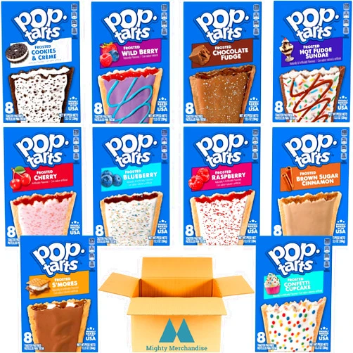Mighty Merchandise Pop Tarts Frosted Toaster Pastries Ultimate Variety Pack - 10 Pack - 8 Pastries Per Box (80 Total) - With Mighty Merchandise Bag Clip