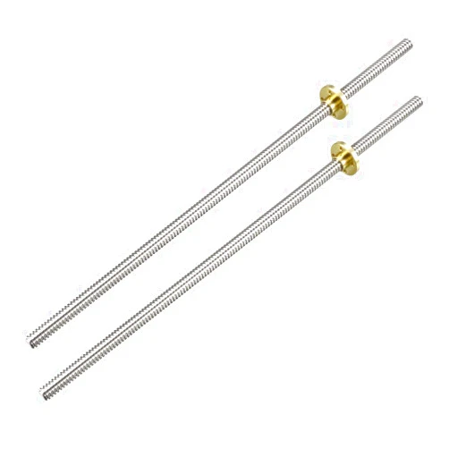 uxcell 300mm Length T8 8mm Dia Lead Screw Rod,2 Lead Stainless Steel Lead Screw Rod with Copper Nut Trapezoidal Thread for 3D Printer Z Axis2pcs