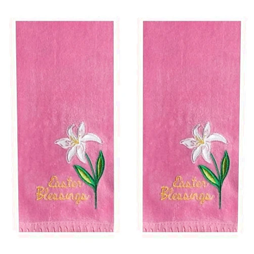 Celebrate the Occasion Celebrate Easter Together 2-Pack Embroidery White Lily Decorative Cotton Hand Towels, Pink