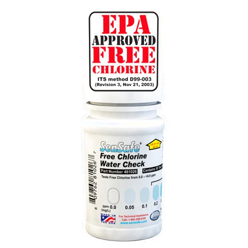 Industrial Test Systems SenSafe 481026 Free Chlorine Test Strip | USEPA Approved Method D99-003 | 0-6ppm | 0.05ppm Detection | No Bleach-Out | Bottle of 50 | Drinking Water, Food Service, Restaurant