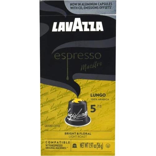 Lavazza Espresso Lungo Light Roast 100% Arabica Aluminum Capsules Compatible with Nespresso Original Machines, 10 Count, Sweet and aromatic, floral and fruity notes, Intensity 5 of 13