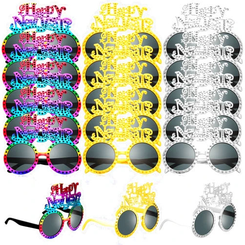 Copkim 18 Pcs New Year Glasses Bulk 2025 Happy New Year Eyeglasses Party Favor Fancy New Year's Eve Party Eyewear New Years Dress up Sunglasses Photo Props Party Supplies