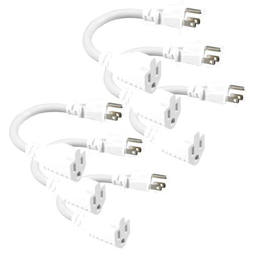 SPARKING [6 PACK] White Short Power Extension Cord - 6inch 3 Prong Mini Indoor Grounded Extension Cord,16AWG Small Electrical AC Extension Cord for Outlet Saver,Rated for 13AMP Home Appliance Extender Lead