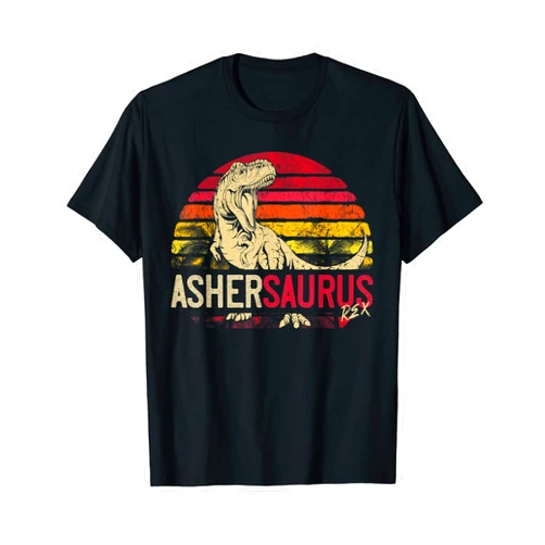 Asher Saurus Funny Personalized Dinosaur T Rex Name Boy Gift T-Shirt