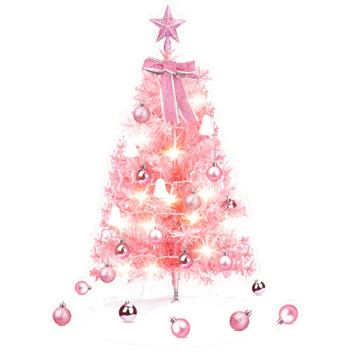 Mefeny Mini Christmas Tree, 24 inch / 60 cm Artificial Small Christmas Tree with LED Lights/Decorations, Children's Desktop Christmas Tree Christmas Decoration Gifts Christmas Tree Skirt (Pink)