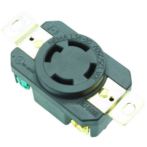 Journeyman-Pro 2710, NEMA L14-30R, 30A 125/250 Volt, Flush Mounting Locking Receptacle Socket/Outlet, Black Industrial Grade, Grounding Welding/Generator Rated 7500 Watts (1, 2710)