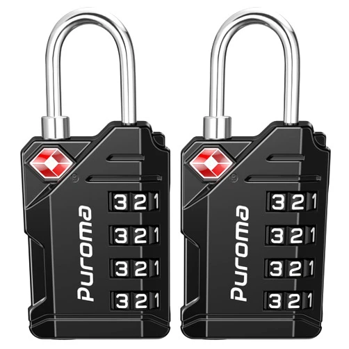 Puroma TSA Approved Travel Luggage Locks, 2 Pack Black 4 Digit Resettable Combination Code Lock with Zinc Alloy Body for Suitcase, Backpack, Laptop Bag, Gym Locker, Toolbox