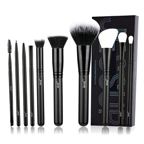 Jessup Makeup Brush Set 10pcs Black Make up Brushes Set Professional with Natural Synthetic Hair for Foundation Blending Blush Concealer Eyeshadow Eyebrow Eyeliner, T323