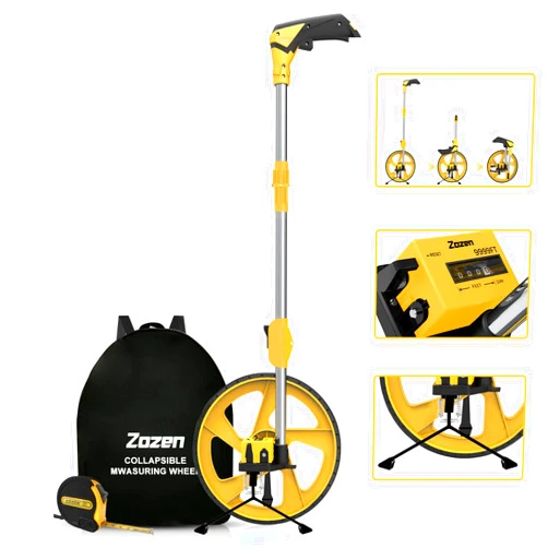Zozen Distance Measuring Wheel in Feet and Inches, Collapsible Measure Wheel - Imperial Industrial with Big Kickstand to Keep Stand, Include Backpack and Tape Ruler, Adapt to Various Roads.