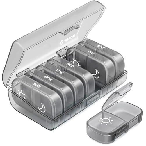 AUVON XL Weekly Pill Organizer 2 Times a Day, Pill Box 7 Day with One-Side Large Opening Design for Easy Filling, Gray AM PM Pill Case for Medication/Vitamins/Fish Oils/Supplements