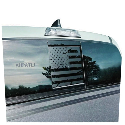 AHPATLJ Rear Middle Window American Flag Decal for Toyota Tacoma 2016-2023 Trucks Black USA Flag Vinyl Stickers Fits Back Centre Sliding Window Glass,Precut,Waterproof (Distressed)