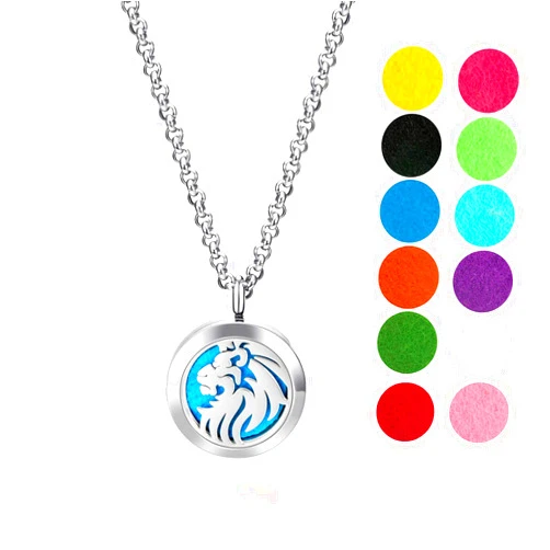 MEssentials Wild Essentials King Lion Essential Oil Diffuser Necklace, Stainless Steel Locket Pendant with 24 inch Chain, 12 Color Refill Pads, Customizable Color Changing Perfume Jewelry for Aromatherapy