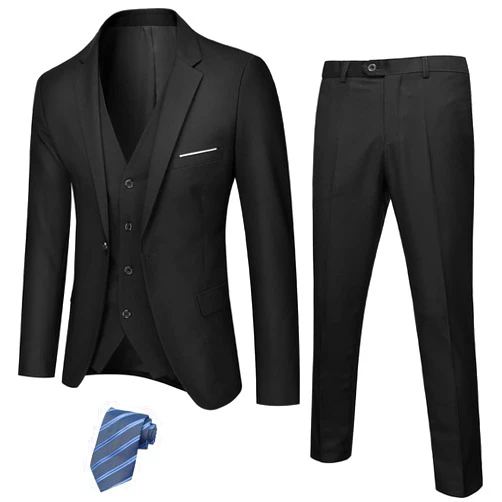 MY'S Men's 3 Piece Slim Fit Suit, One Button Jacket Blazer Vest Pants Set and Tie
