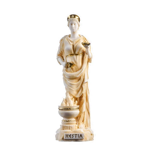 BEAUTIFUL GREEK STATUES Hestia Goddess of The Hearth, Home Family, and The State Alabaster Statue Gold Tone 8.66