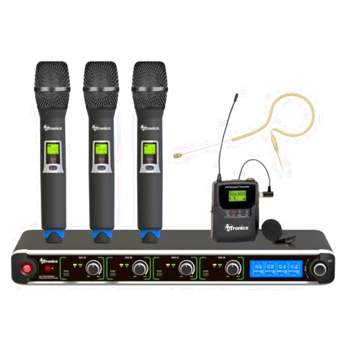 AVTronics 200-Channel UHF Wireless Mic System (3 Handheld, 1 Lapel/Earworn), Black, SYSQ3H1LKX7