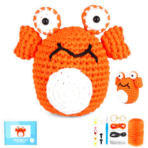 YURROAD Complete Crochet Kit for Beginner Adults Kids Easy Peasy Yarn Crochet Animal Set with Step-by-Step Video Tutorials and Manual,Crochet Yarn Hook DIY Crafts Supply - Crab